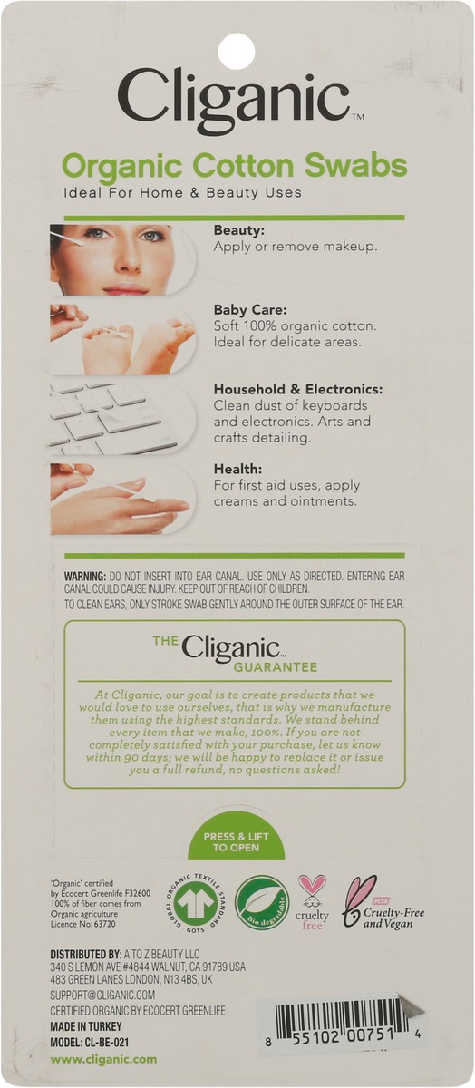 slide 2 of 11, Cliganic Organic Cotton Swabs 500 ea, 500 ct