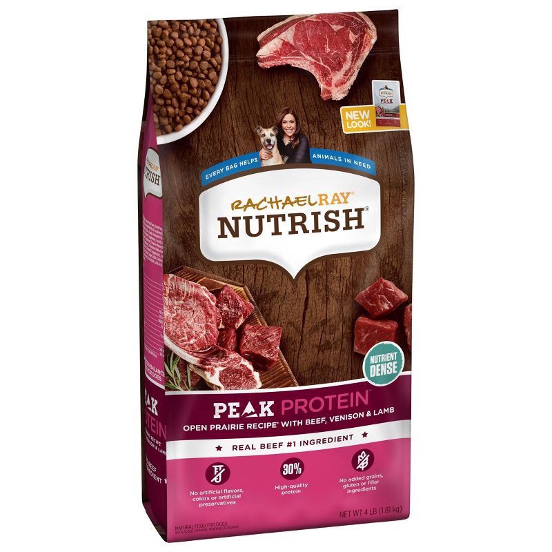 slide 4 of 5, Rachael Ray Nutrish PEAK Protein Open Prairie Recipe with Beef, Venison & Lamb Protein Dry Dog Food - 4lb, 4 lb