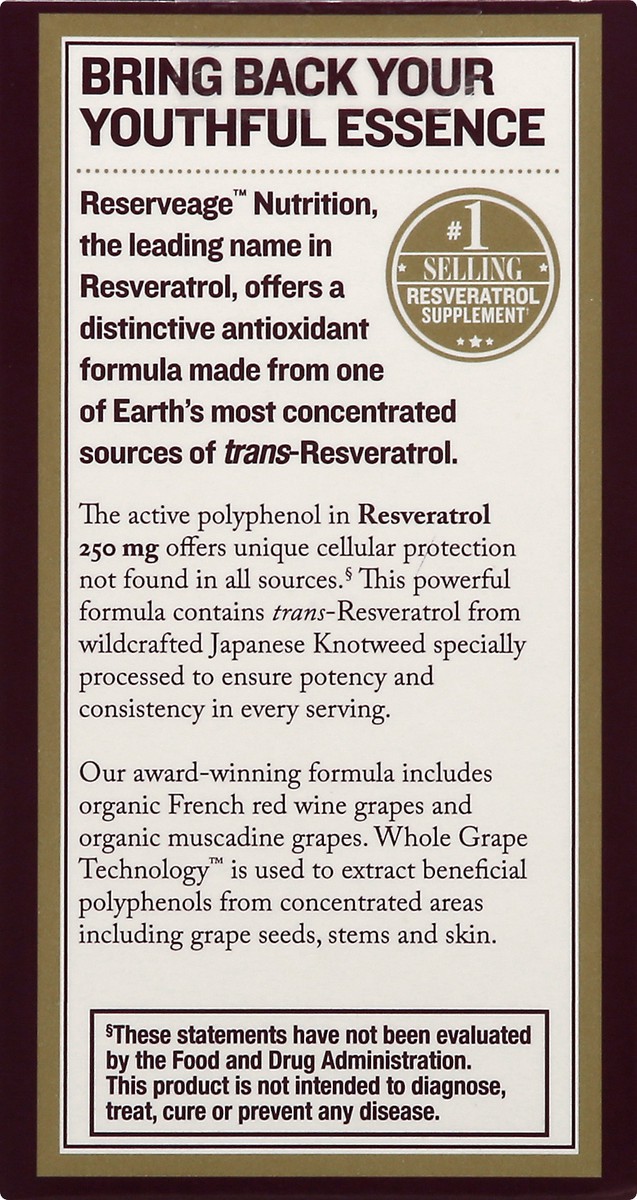 slide 6 of 9, Reserveage Resveratrol, 30 ct