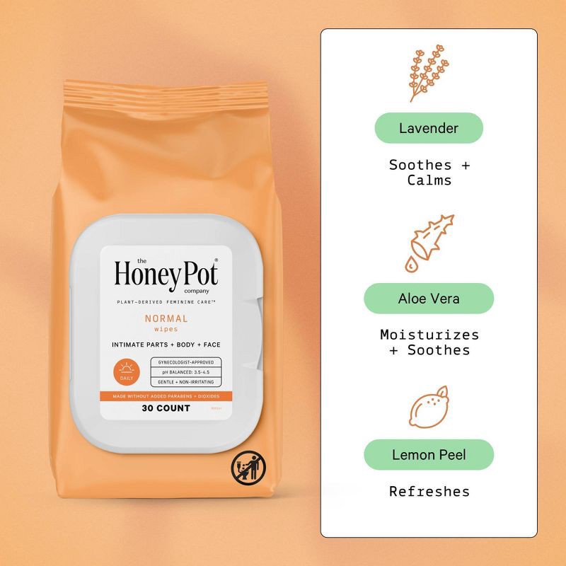 slide 8 of 9, The Honey Pot Company, Normal Feminine Cleansing Wipes, Intimate Parts, Body or Face - 30ct, 30 ct