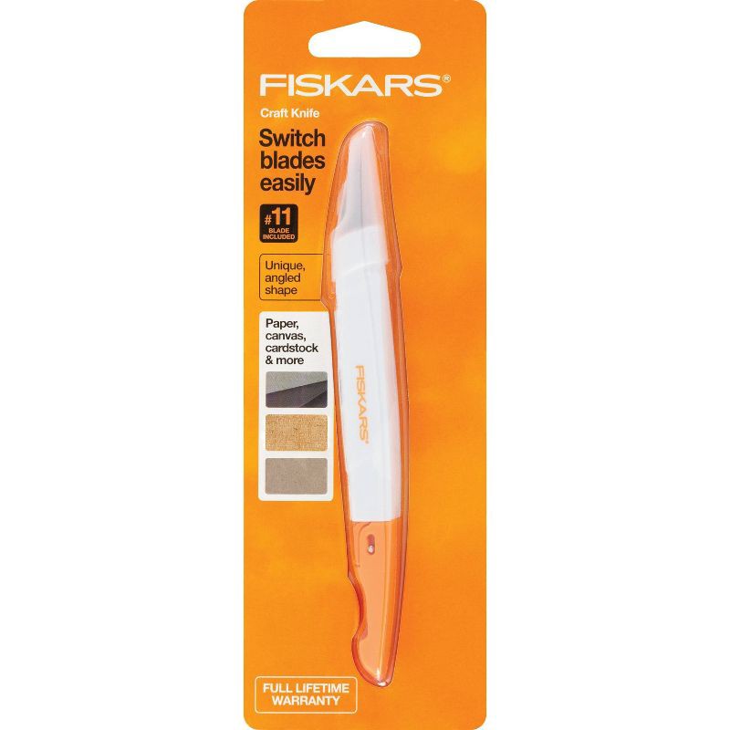 slide 1 of 7, Fiskars Easy Change Detail Knife: Titanium Hobby & Craft Cutter, Manual, White Handle, Lifetime Warranty, 1 ct