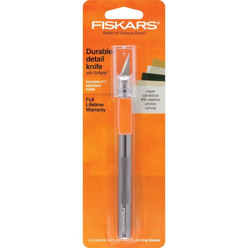 slide 1 of 6, Fiskars Softgrip Detail Knife: Silver Craft Cutter, Manual Titanium Blade, Art & Stationery Tool, 8.25" Length, 1 ct