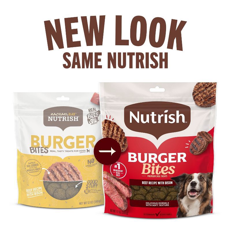slide 3 of 12, Nutrish Burger Bites Beef Burger with Bison Recipe Chewy Dog Treats - 12oz, 12 oz