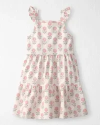 Littleplanet Toddler Girl Organic Cotton Tiered Dress in Rosebud Petal Print - 4T