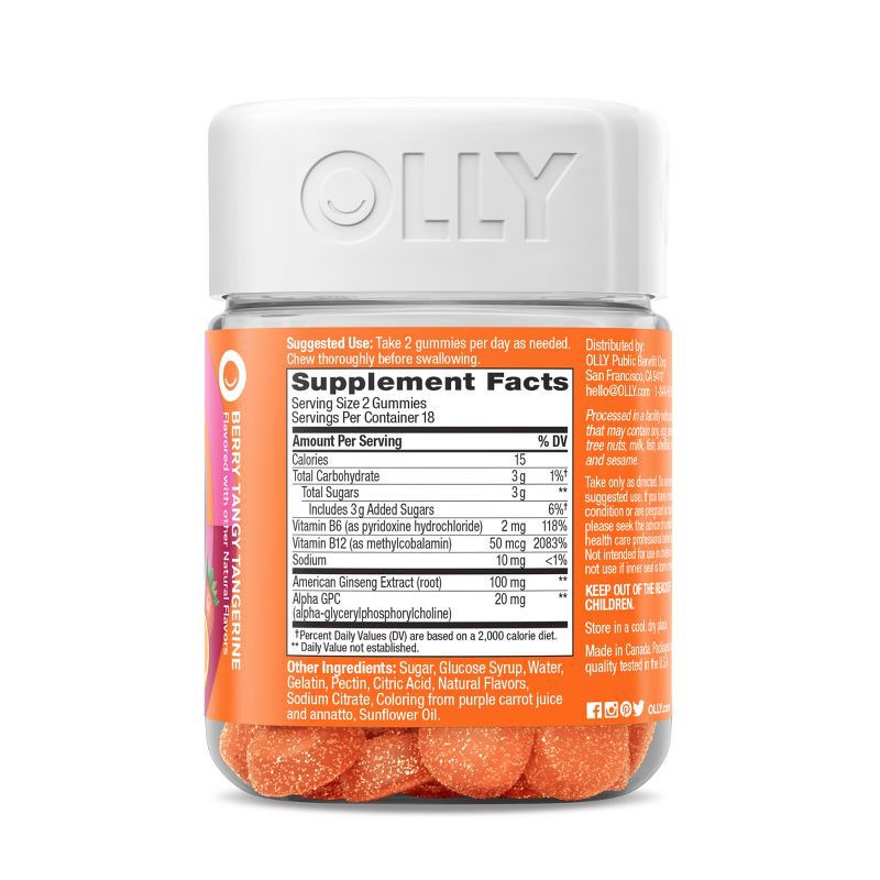 slide 3 of 8, OLLY Laser Focus Gummies - Berry Tangy Tangerine - 36ct, 36 ct