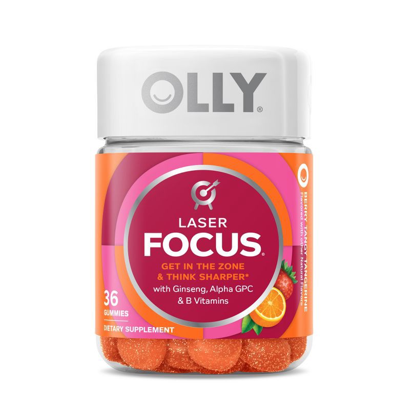 slide 1 of 8, OLLY Laser Focus Gummies - Berry Tangy Tangerine - 36ct, 36 ct