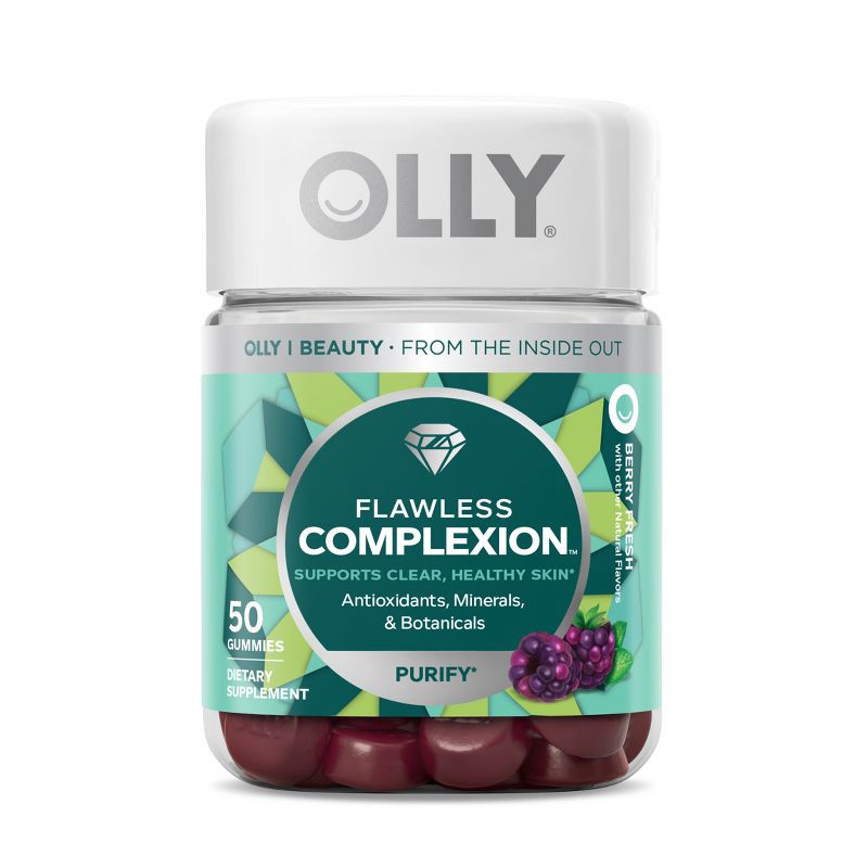 slide 1 of 8, OLLY Flawless Complexion Chewable Gummies - Berry Fresh - 50ct, 50 ct