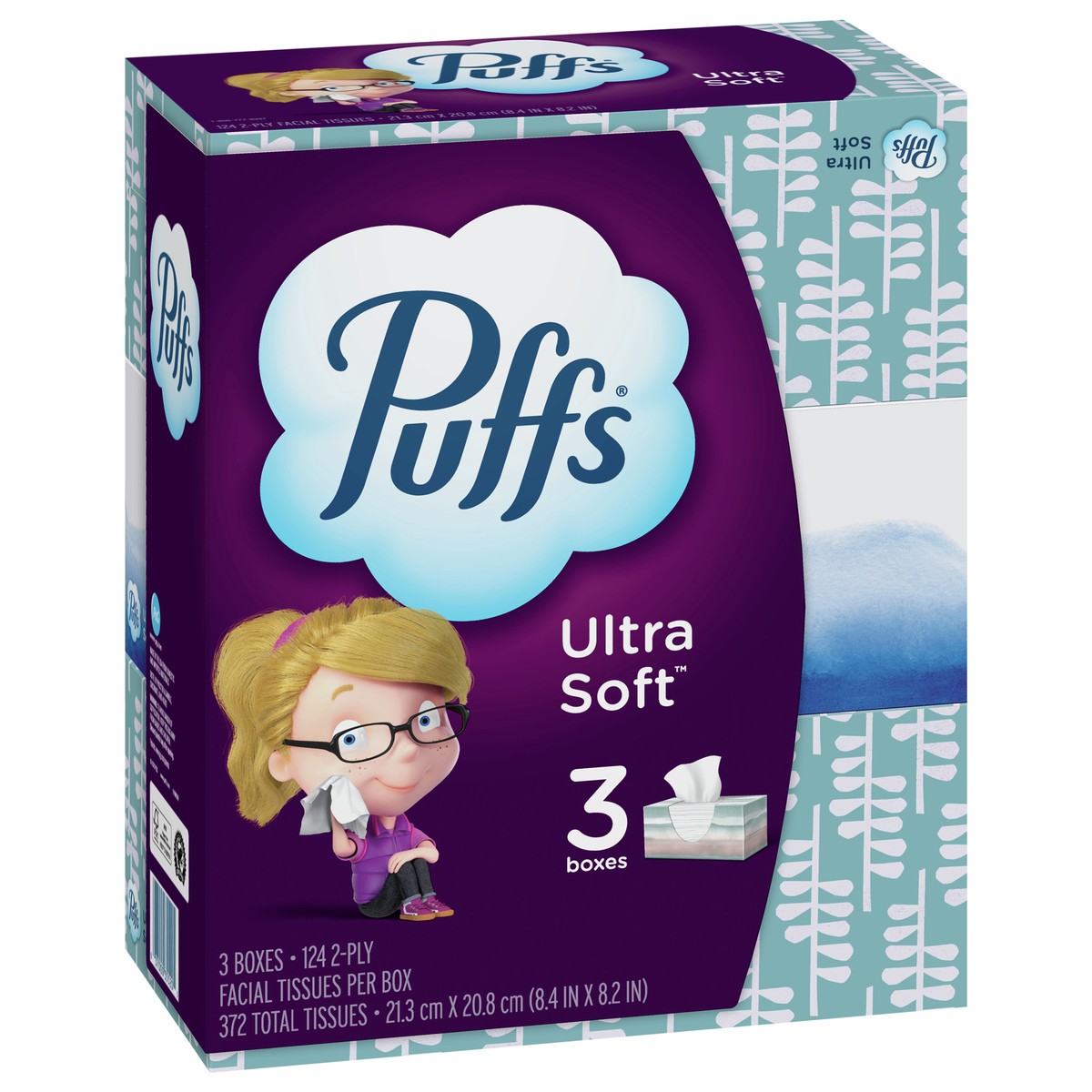 slide 2 of 5, Puffs Ultra Soft White Facial Tissues, 3 pk; 124 ct