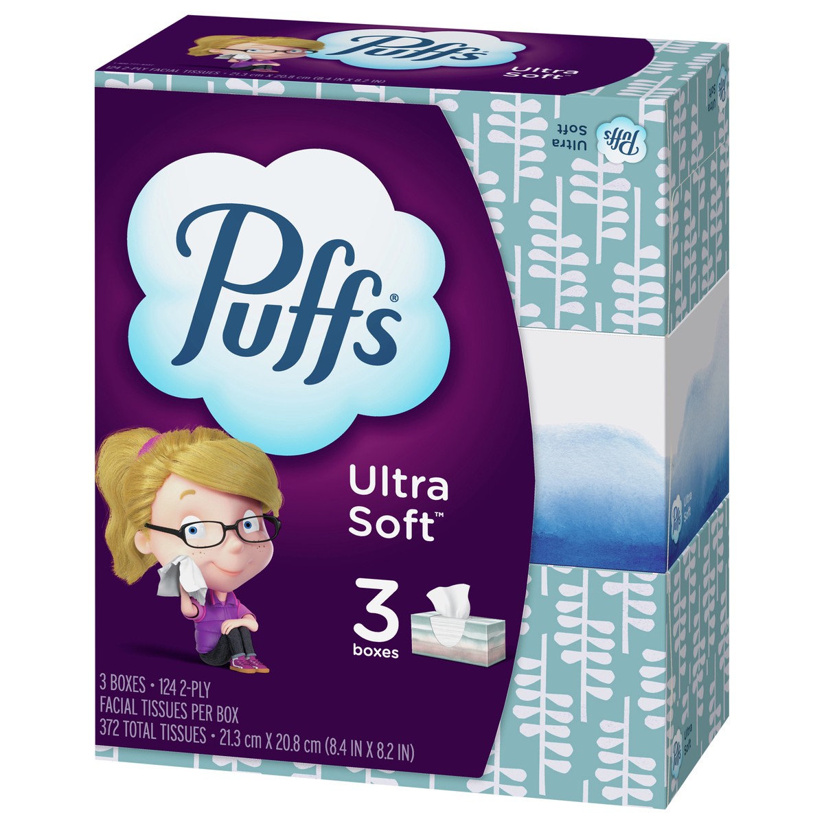 slide 3 of 5, Puffs Ultra Soft White Facial Tissues, 3 pk; 124 ct