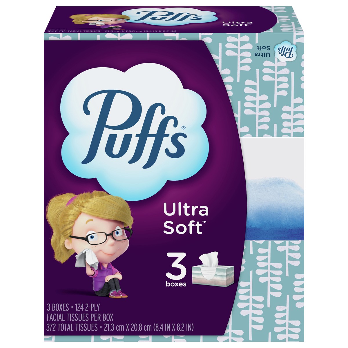 slide 1 of 5, Puffs Ultra Soft White Facial Tissues, 3 pk; 124 ct