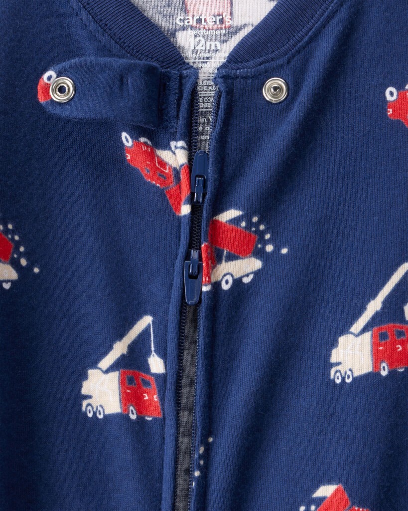 slide 3 of 3, Carters Baby Boy Construction 100% Cotton Snug Fit 2-Way Zip Footie 1-Piece Pajamas - Navy Navy 24M, 1 ct