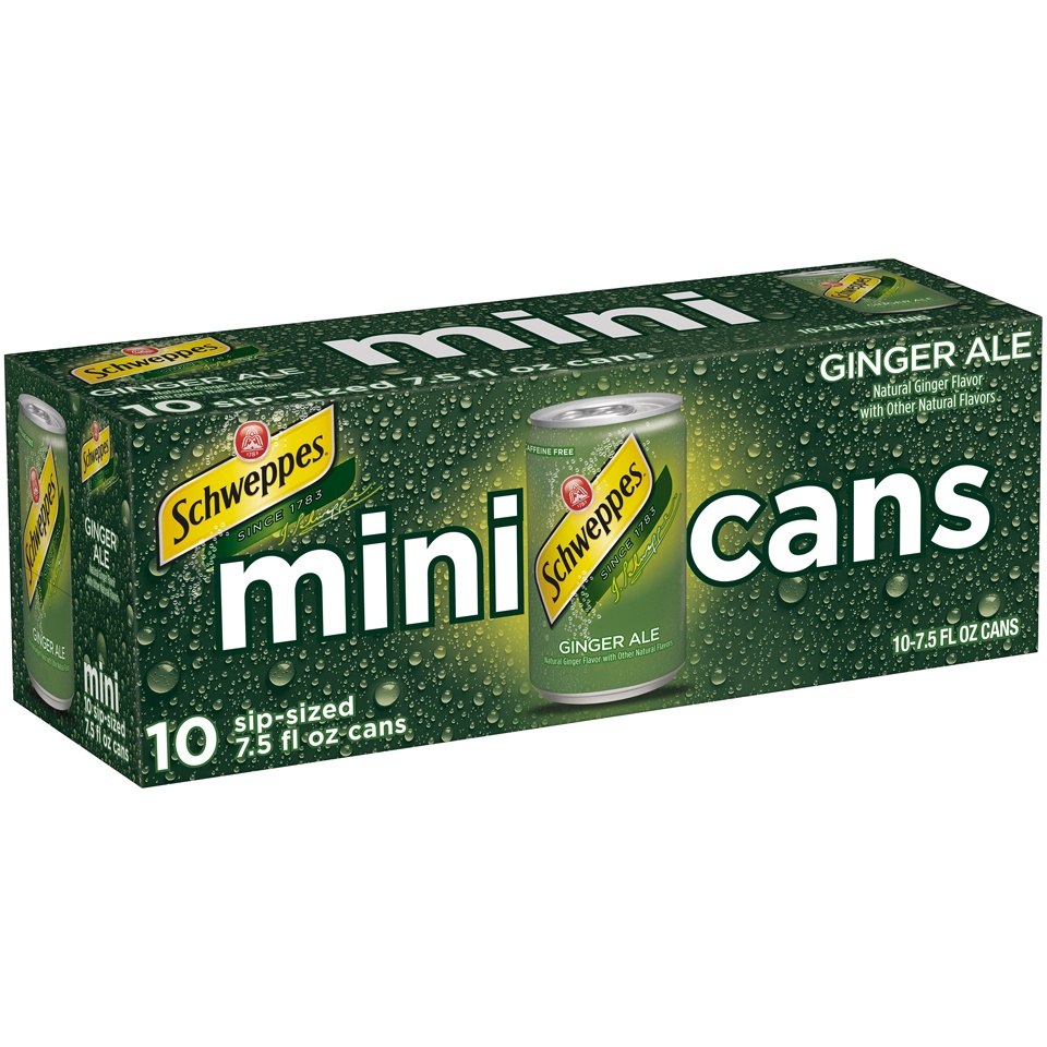 slide 3 of 3, Schweppes Ginger Ale Soda, 7.5 fl oz Mini Cans, 10 pack, 10 ct