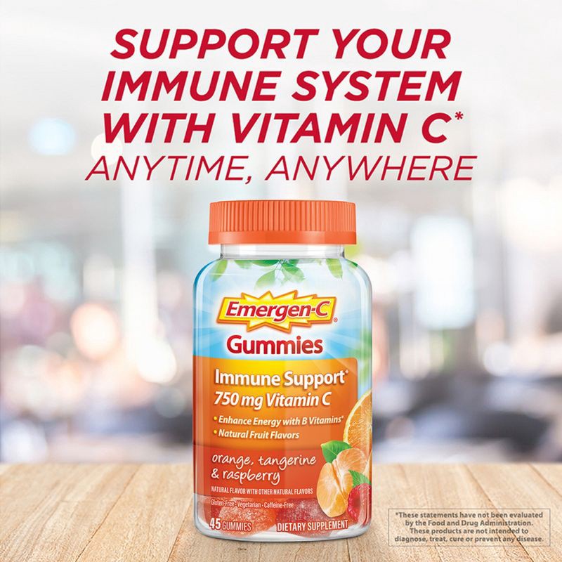slide 4 of 9, Emergen-C Vitamin C Immune Support Gummies - Orange, Tangerine & Raspberry - 45ct, 45 ct