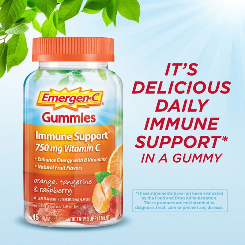 slide 5 of 9, Emergen-C Vitamin C Immune Support Gummies - Orange, Tangerine & Raspberry - 45ct, 45 ct