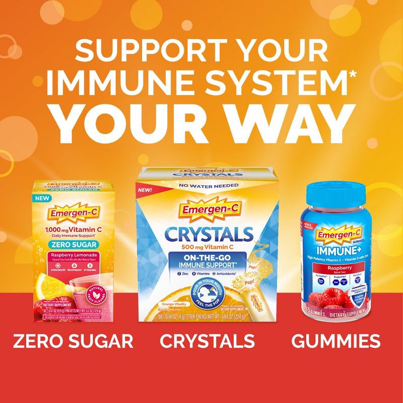 slide 6 of 11, Emergen-C Vitamin C Immune Support Gummies - Orange, Tangerine & Raspberry - 45ct, 45 ct