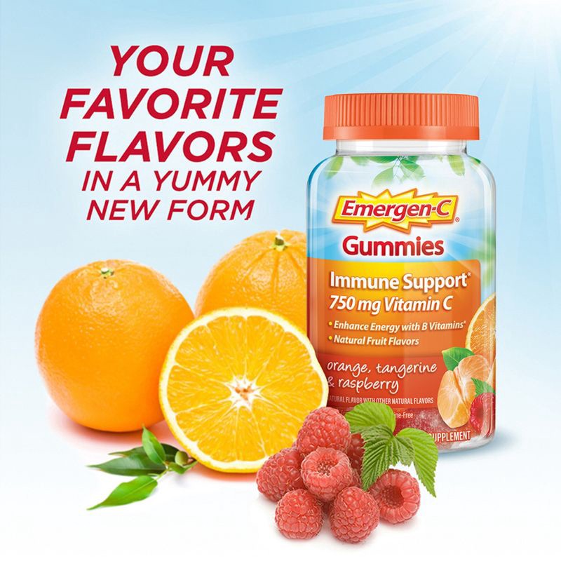 slide 6 of 9, Emergen-C Vitamin C Immune Support Gummies - Orange, Tangerine & Raspberry - 45ct, 45 ct