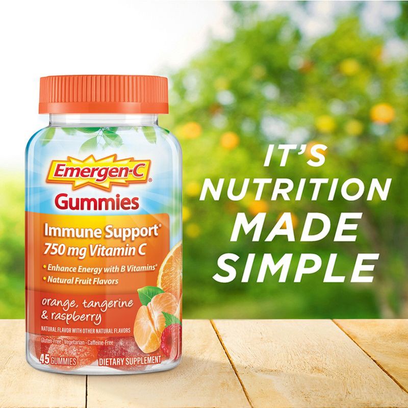 slide 7 of 9, Emergen-C Vitamin C Immune Support Gummies - Orange, Tangerine & Raspberry - 45ct, 45 ct