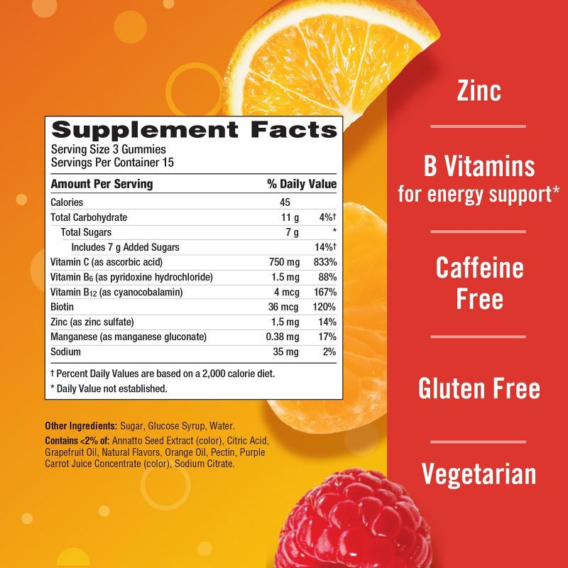 slide 7 of 11, Emergen-C Vitamin C Immune Support Gummies - Orange, Tangerine & Raspberry - 45ct, 45 ct