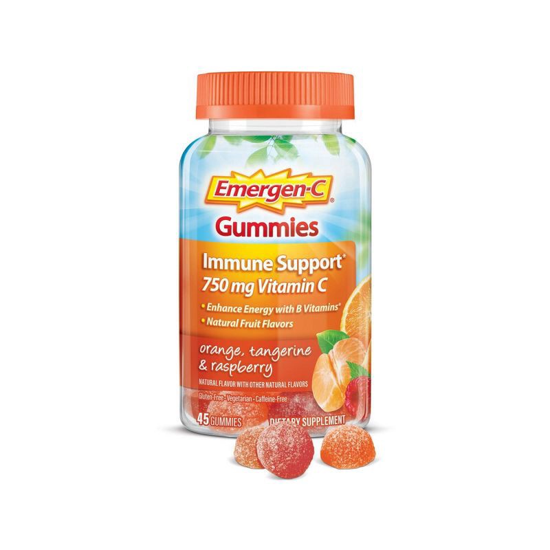 slide 1 of 9, Emergen-C Vitamin C Immune Support Gummies - Orange, Tangerine & Raspberry - 45ct, 45 ct