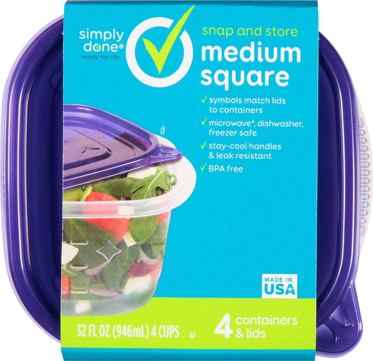 slide 4 of 14, Simply Done 32 Ounces Medium Square Containers & Lids 4 ea, 4 ct