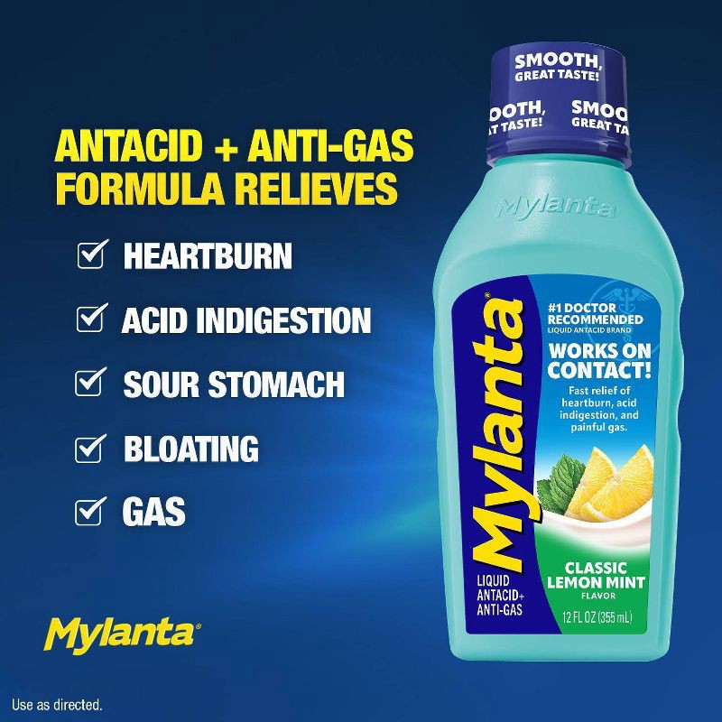 slide 3 of 8, Mylanta Heartburn and Gas Relief Liquid Antacid - Classic Flavor - 12 fl oz, 12 fl oz