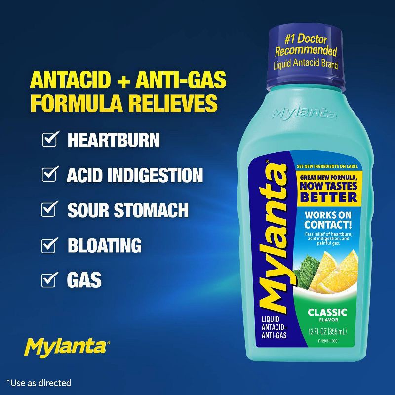 slide 4 of 10, Mylanta Heartburn and Gas Relief Liquid Antacid - Classic Flavor - 12 fl oz, 12 fl oz