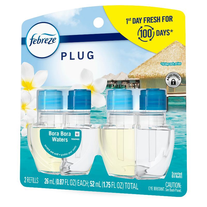 slide 12 of 13, Febreze Odor-Fighting Fade Defy Plug Air Freshener Refill - Bora Bora - 0.87 fl oz/2pk, 2 ct; 0.87 fl oz