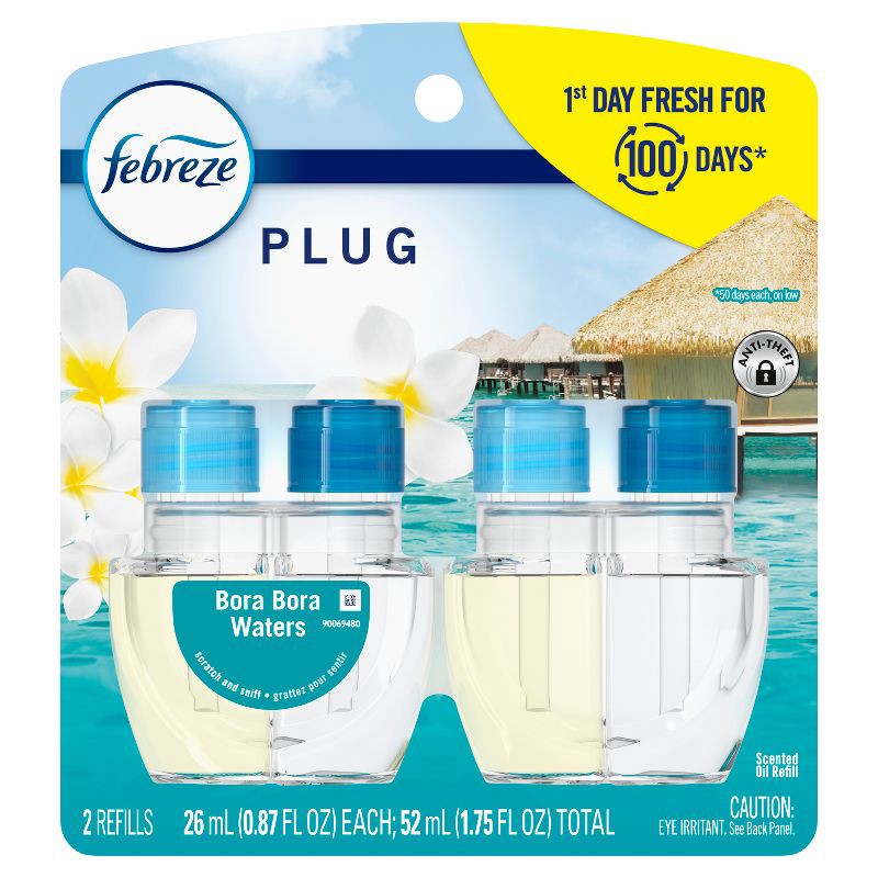 slide 9 of 13, Febreze Odor-Fighting Fade Defy Plug Air Freshener Refill - Bora Bora - 0.87 fl oz/2pk, 2 ct; 0.87 fl oz