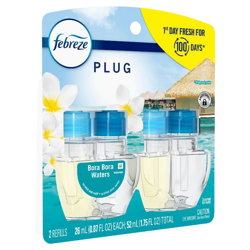 slide 10 of 13, Febreze Odor-Fighting Fade Defy Plug Air Freshener Refill - Bora Bora - 0.87 fl oz/2pk, 2 ct; 0.87 fl oz