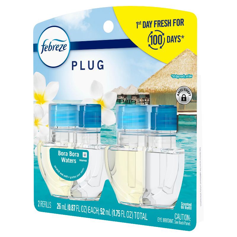 slide 11 of 13, Febreze Odor-Fighting Fade Defy Plug Air Freshener Refill - Bora Bora - 0.87 fl oz/2pk, 2 ct; 0.87 fl oz