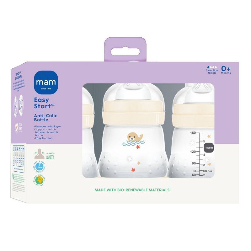 slide 2 of 10, MAM Easy Start Anti-Colic Baby Bottle - 0+ Months - 5oz/3pk - Shell, 3 ct; 5 oz