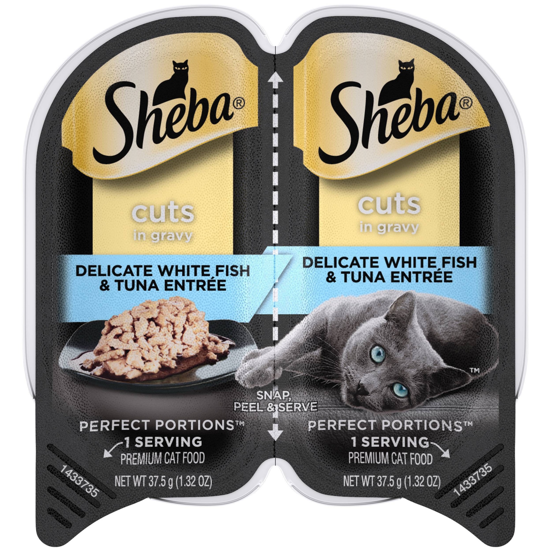 slide 1 of 5, Sheba Perfect Portions Cuts In Gravy Premium Wet Cat Food Delicate White Fish & Tuna Entrée, 2.6 oz