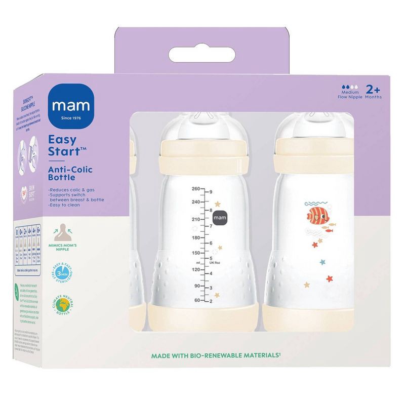 slide 2 of 10, MAM Easy Start Anti-Colic Baby Bottle - 2 Months+ - 9oz/3pk - Shell, 3 ct; 9 oz