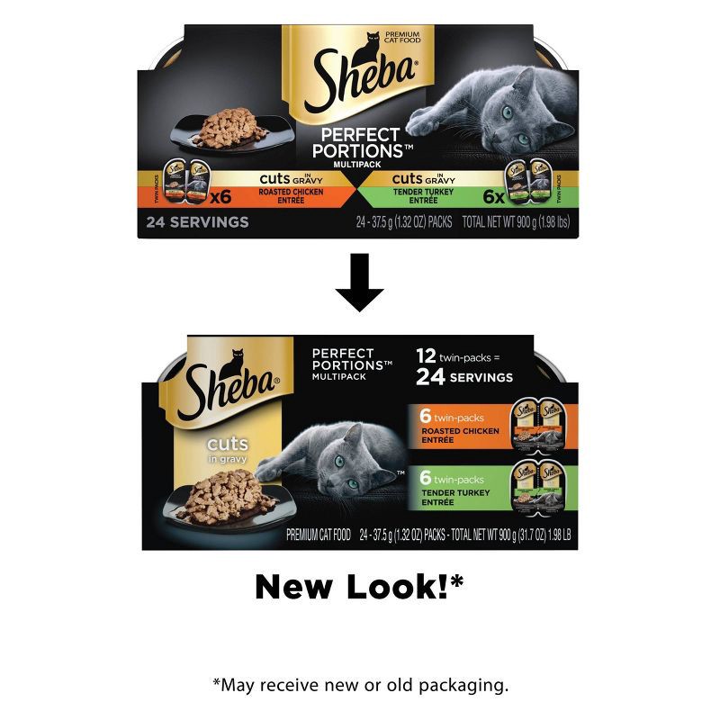 slide 9 of 9, Sheba Perfect Portions Cuts In Gravy Chicken & Turkey Premium Adult Wet Cat Food All Stages - 2.6oz/12ct Variety Pack, 2.6 oz, 12 ct