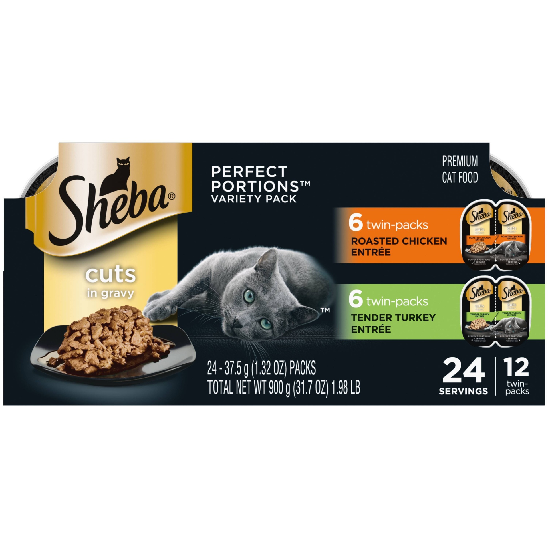 slide 1 of 7, Sheba Perfect Portions Cuts In Gravy Chicken & Turkey Premium Wet Cat Food All Stages - 2.6oz/12ct Variety Pack, 2.6 oz, 12 ct