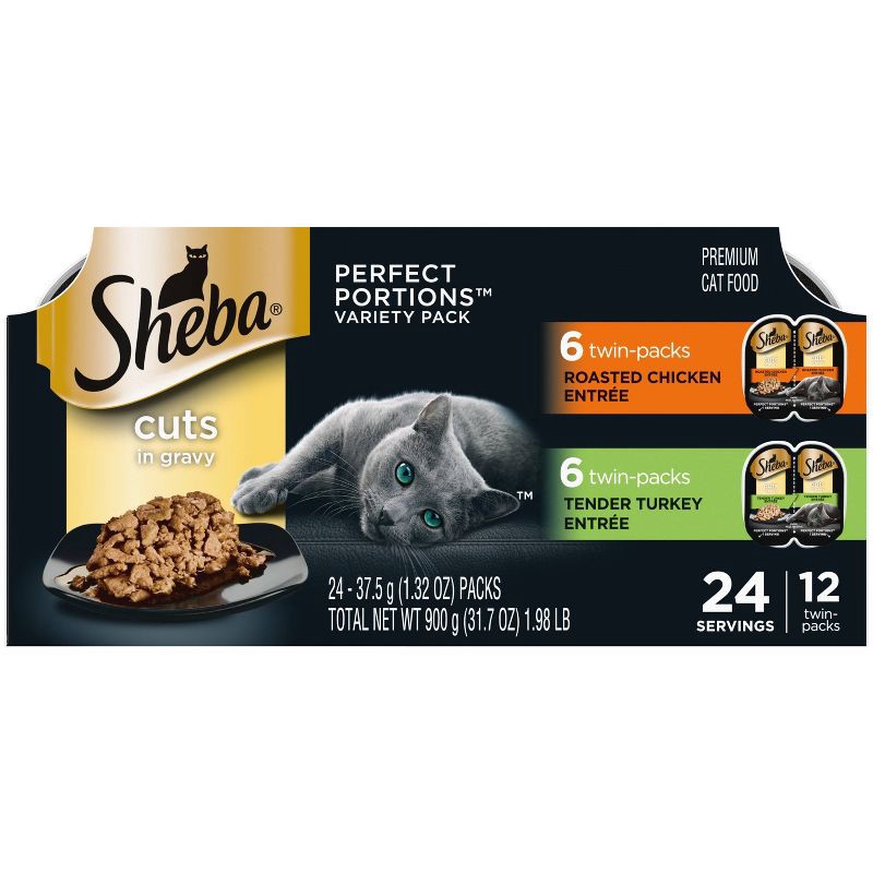 slide 1 of 9, Sheba Perfect Portions Cuts In Gravy Chicken & Turkey Premium Adult Wet Cat Food All Stages - 2.6oz/12ct Variety Pack, 2.6 oz, 12 ct