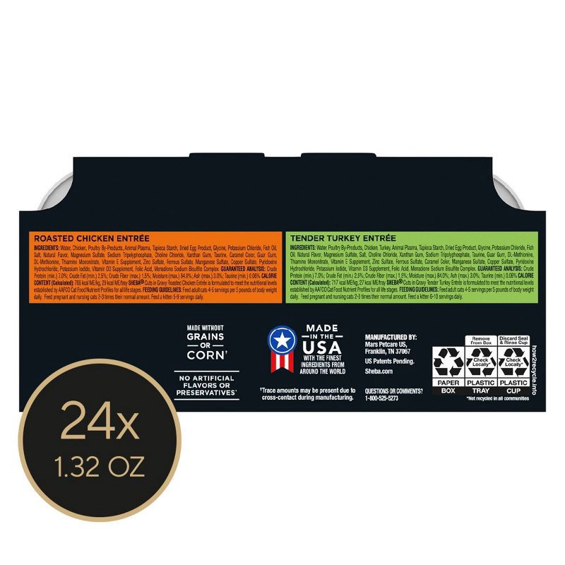 slide 10 of 13, Sheba Perfect Portions Cuts in Gravy Chicken and Turkey Flavor Variety Pack Wet Cat Food - 2.64oz/12ct, 2.64 oz, 12 ct