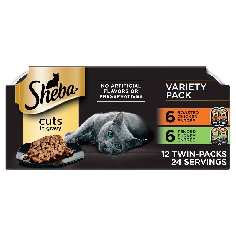 slide 1 of 13, Sheba Perfect Portions Cuts in Gravy Chicken and Turkey Flavor Variety Pack Wet Cat Food - 2.64oz/12ct, 2.64 oz, 12 ct