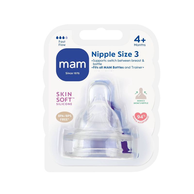 slide 2 of 5, MAM Fast Flow Bottle Nipples - 2ct, 2 ct