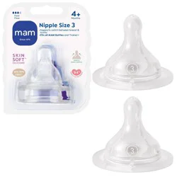 MAM Fast Flow Bottle Nipples - 2ct: Silicone, Level 3, BPA-Free, Compatible with MAM Bottles, Clear