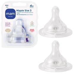 MAM Fast Flow Bottle Nipples - 2ct: Silicone, Level 3, BPA-Free, Compatible with MAM Bottles, Clear