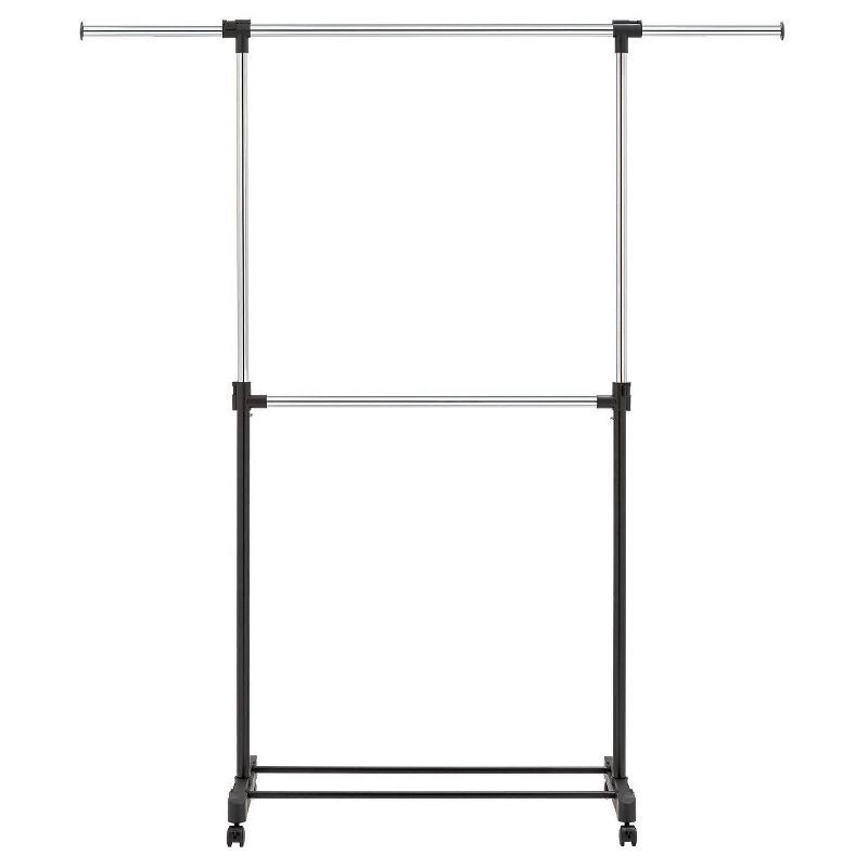 slide 2 of 7, Adjustable Double Rod Garment Rack Black - Room Essentials™: Steel Frame, Fixed Hanging Rod, 55lb Capacity, Clothing Rack, 55 lb