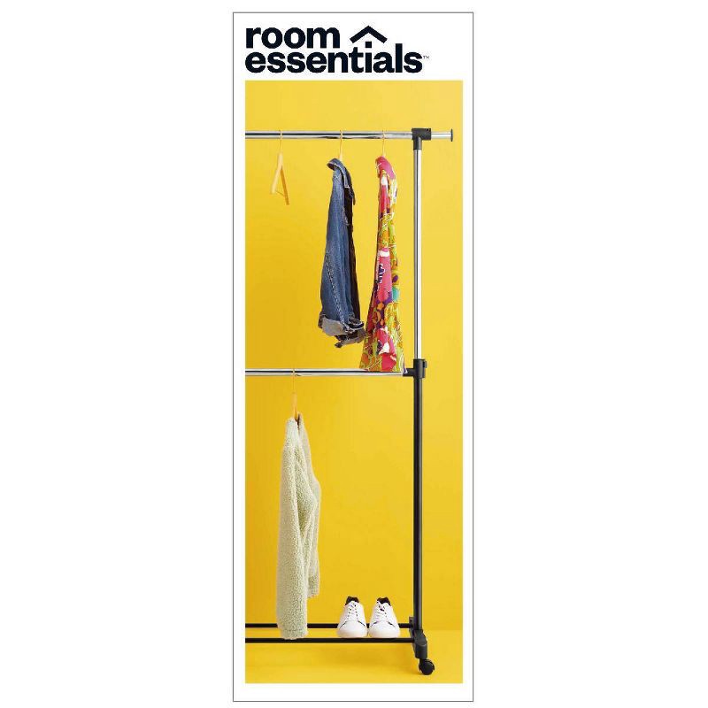 slide 7 of 7, Adjustable Double Rod Garment Rack Black - Room Essentials™: Steel Frame, Fixed Hanging Rod, 55lb Capacity, Clothing Rack, 55 lb