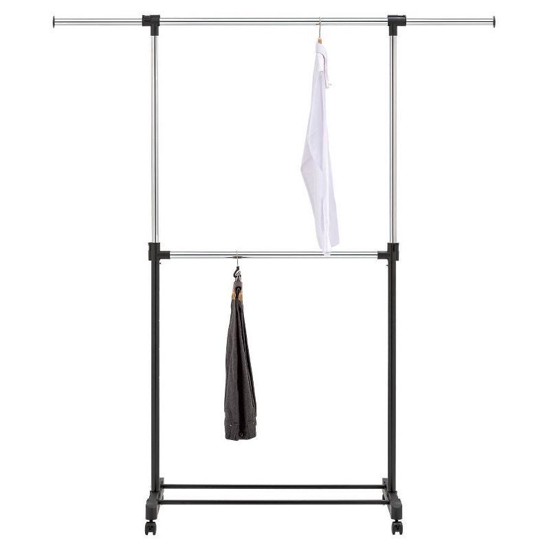 slide 1 of 7, Adjustable Double Rod Garment Rack Black - Room Essentials™: Steel Frame, Fixed Hanging Rod, 55lb Capacity, Clothing Rack, 55 lb