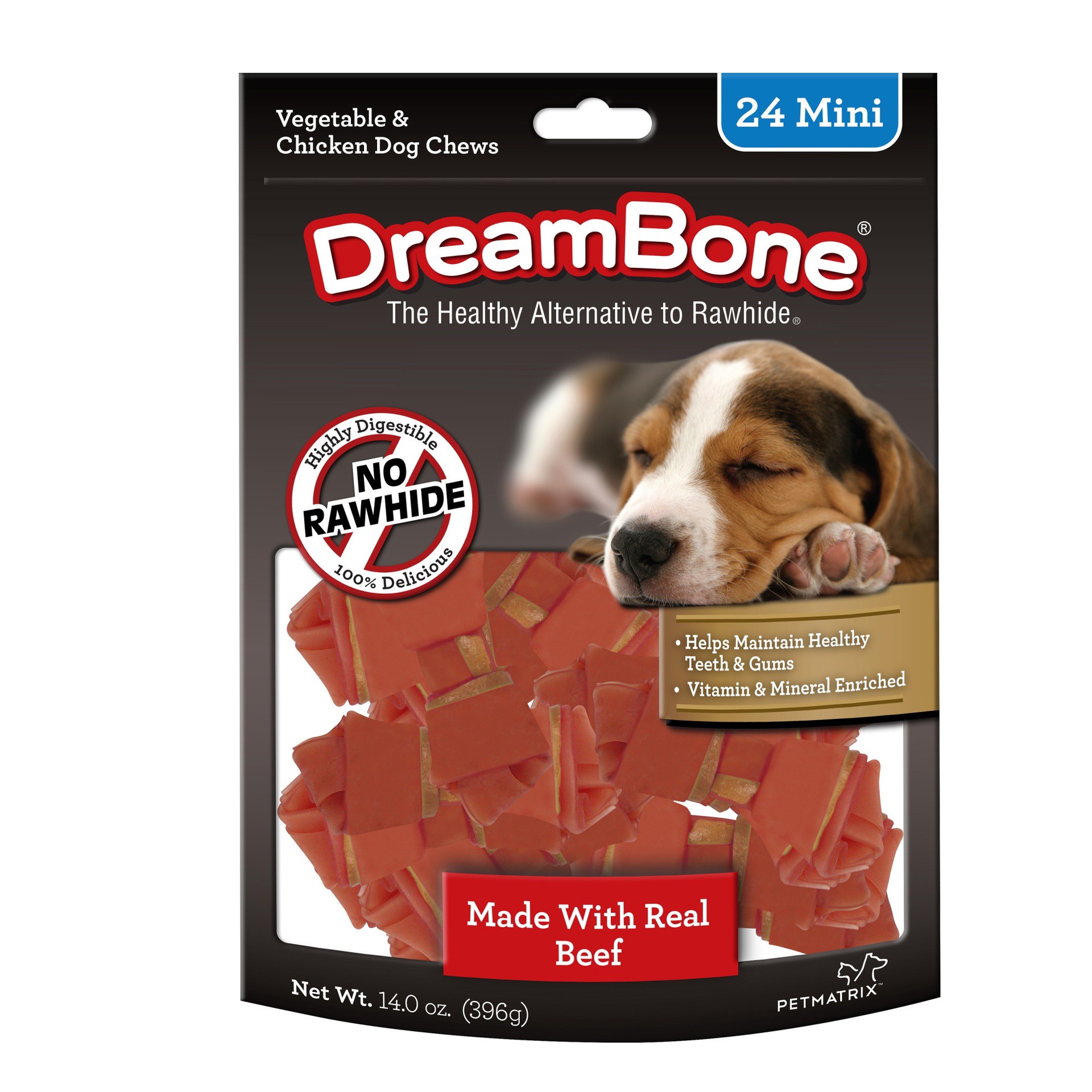 slide 1 of 4, DreamBone Rawhide Free Mini Bones Made with Real Beef Vegetable and Chicken Dog Treats, 24 ct