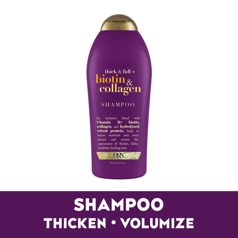 slide 9 of 9, OGX Thick & Full Biotin & Collagen Salon Size Volumizing Shampoo for Thin Hair - 25.4 fl oz, 25.4 fl oz