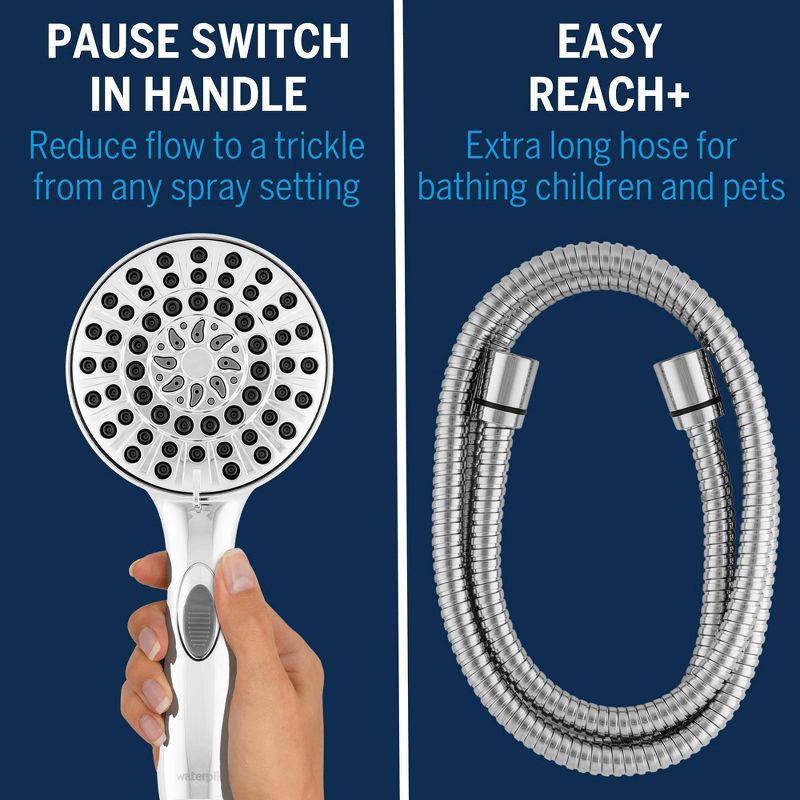 slide 5 of 9, 8ft Easy Reach Hose Hand Held Shower Head Chrome - Waterpik, 8 ft