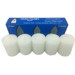 5ct 15-Hour Food Warmer Votive Candle Set - Continental Candle: Unscented, White, Paraffin Wax, Indoor Use, Non-Cored Wick