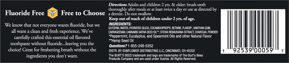 slide 2 of 3, Burt's Bees Toothpaste, Natural Flavor, Charcoal Plus Hemp Seed Oil Fluoride-Free, 4.7 oz