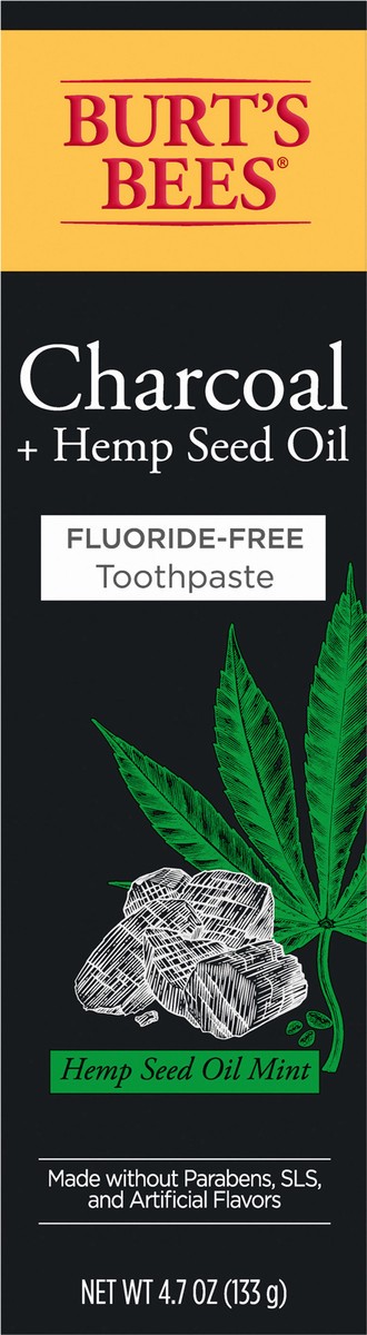 slide 3 of 3, Burt's Bees Toothpaste, Natural Flavor, Charcoal Plus Hemp Seed Oil Fluoride-Free, 4.7 oz